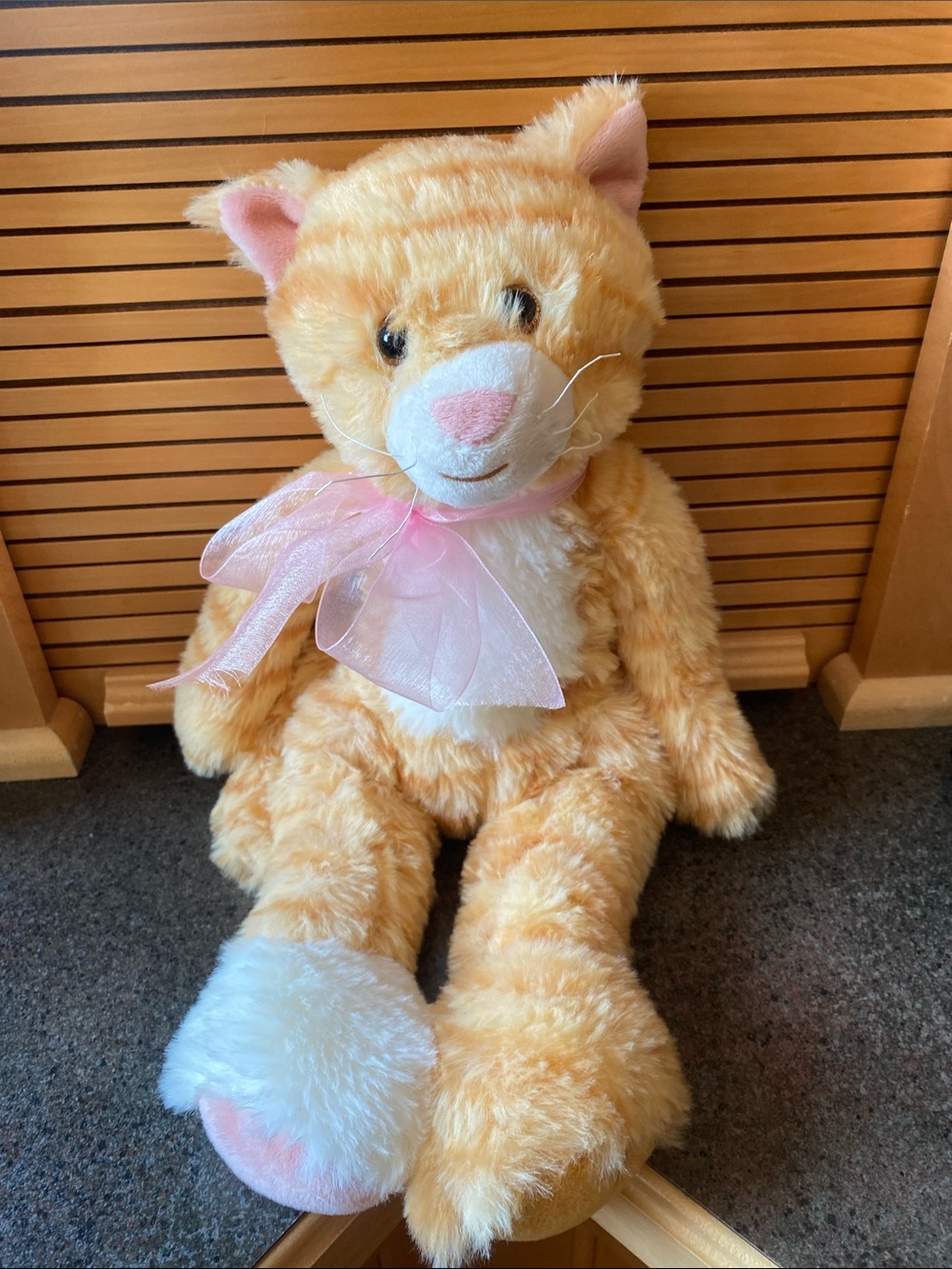 Vermont Teddy Bear Plush Orange Cat with Pink Organza Bow